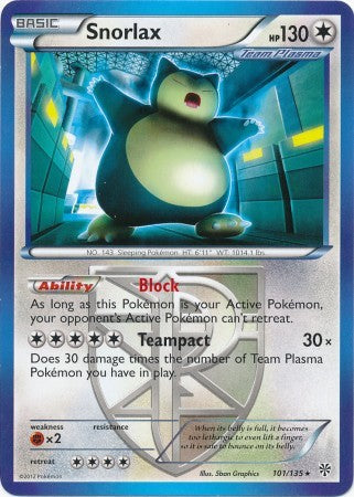 Snorlax 101/135 - Pokemon Plasma Storm Rare Card Snorlax 101/135 - Pokemon Plasma Storm Rare Card