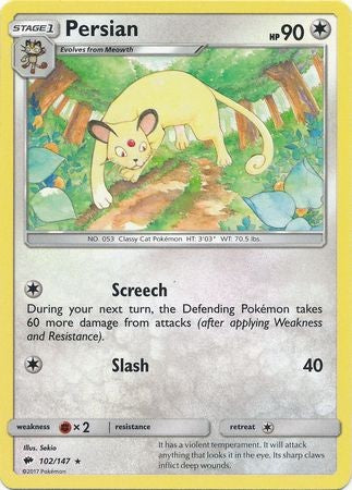 Persian 102/147 Rare - Pokemon Sun & Moon Burning Shadows Card