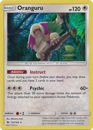 Oranguru 113/149 Holo Rare - Pokemon Sun & Moon Base Set Single Card