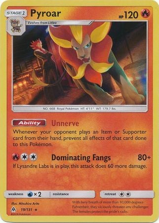 Pyroar 19/131 Holo Rare - Pokemon Sun & Moon Forbidden Light Card