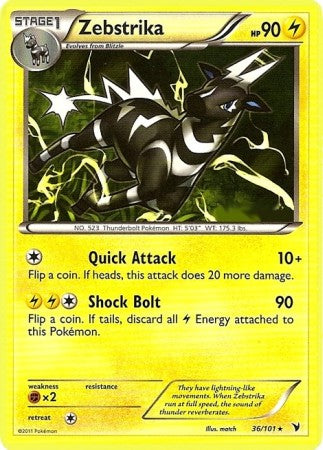 Pokemon Noble Victories Rare Card - Zebstrika 36/101