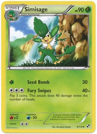 Pokemon Black & White Simisage 8/114 Uncommon Card