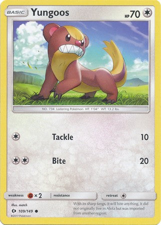 Yungoos 109/149 Common - Pokemon Sun & Moon Base Set Single Card