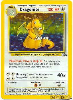 Pokemon Fossil Holo Card - Dragonite 4/62