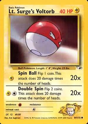 Pokemon Gym Heroes Common Card - Lt. Surge's Voltorb 84/132