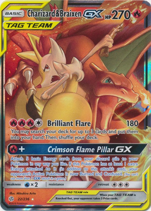 Charizard & Braixen-GX - 22/236 Charizard & Braixen-GX (Hyper Rare) Cosmic Eclipse