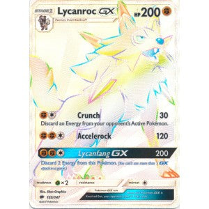 Lycanroc GX 155/147 Hyper Rare - Pokemon Sun & Moon Burning Shadows Card