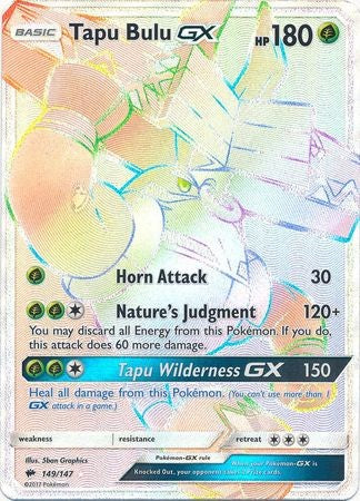 Tapu Bulu GX 149/147 Hyper Rare - Pokemon Sun & Moon Burning Shadows Card