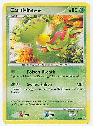 Pokemon Platinum Edition Common Card - Carnivine 68/127 PokeOrder.com Pokemon Platinum Edition Common Card - Carnivine 68/127 PokeOrder.com