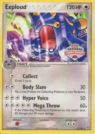 Pokemon Rare Promo Card - Exploud 3/106 Staff National Championships