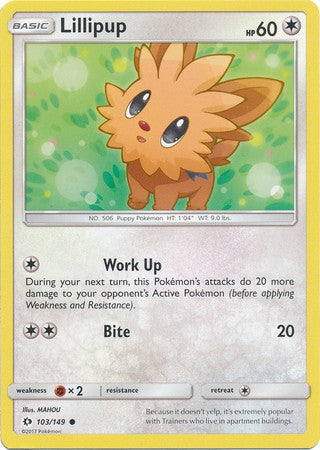 Lillipup 103/149 Common - Pokemon Sun & Moon Base Set Single Card
