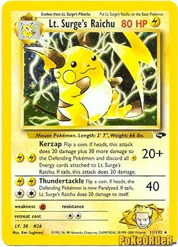 Gym Challenge - Lt. Surge's Raichu Holofoil Card