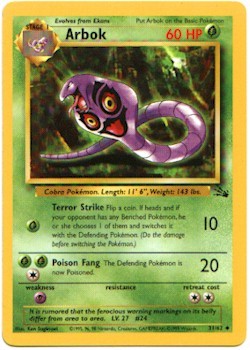 Pokemon Fossil Uncommon Card - Arbok 31/62 PokeOrder.com Pokemon Fossil Uncommon Card - Arbok 31/62 PokeOrder.com