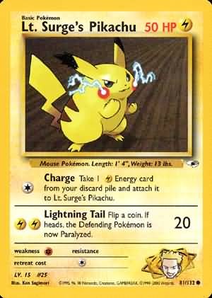 Pokemon Gym Heroes Common Card - Lt. Surge's Pikachu 81/132