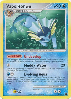 Pokemon Platinum Rising Rivals Single Card Rare Vaporeon 34/111