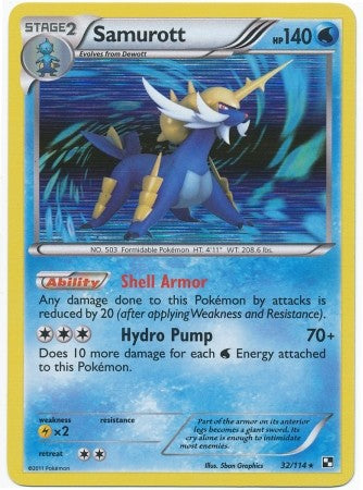 Pokemon Black & White Samurott 32/114 Holo Rare Single Card