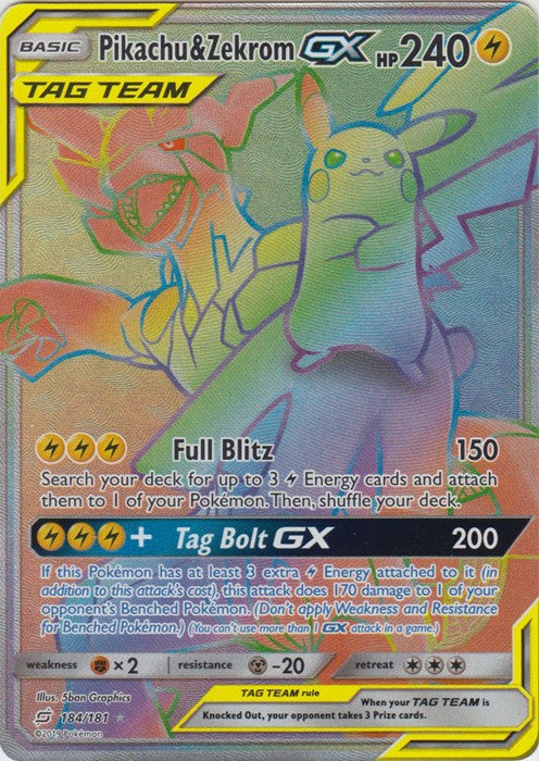 Pikachu & Zekrom-GX (Hyper Rare) - 184/181 Pokemon » SM Team Up Ultra Rare