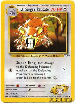 Pokemon Gym Heroes Uncommon Lt. Surge's Raticate #51 Pokemon Gym Heroes Uncommon Lt. Surge's Raticate #51