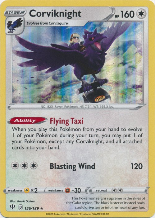 SWSH Darkness Ablaze Rarity: Holo Rare Card Corviknight - 156/189
