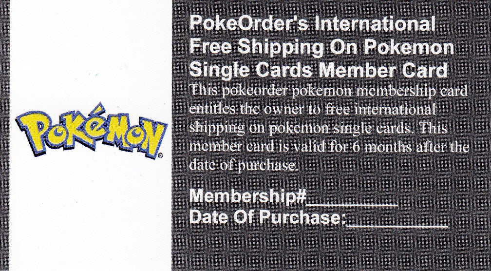 PokeOrder's International Free Shipping On Pokemon Single Cards Member Card