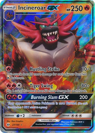 pokemon sun and moon secret rare cards Incineroar GX 27/149 Ultra Rare