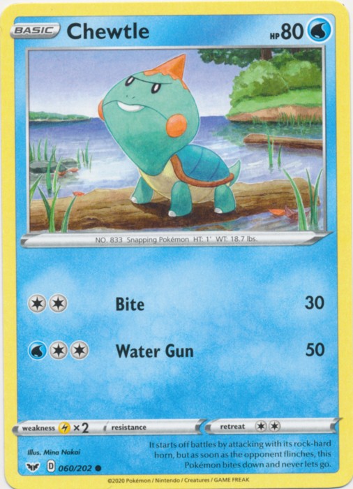 Chewtle - 060/202 (Reverse Foil) Pokemon » Sword and Shield Common