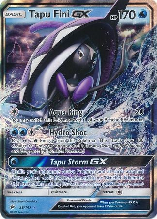 ultra rare pokemon cards sun and moon Tapu Fini GX 39/147 Ultra Rare