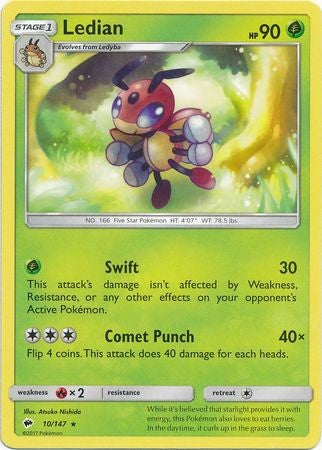 Ledian 10/147 Rare - Pokemon Sun & Moon Burning Shadows Card Ledian 10/147 Rare - Pokemon Sun & Moon Burning Shadows Card