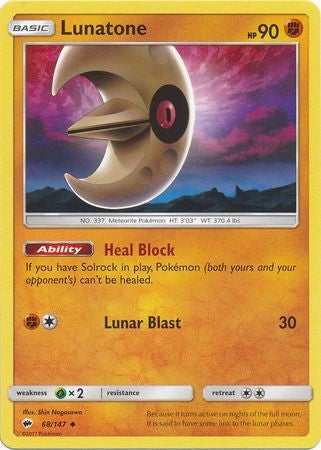 Lunatone 68/147 Uncommon - Pokemon Sun & Moon Burning Shadows Card