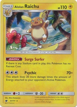 Alolan Raichu 31/111 Holo Rare - Pokemon Crimson Invasion Card