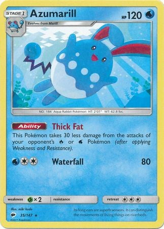 Azumarill 35/147 Rare - Pokemon Sun & Moon Burning Shadows Card