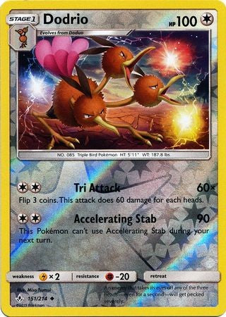 Dodrio - 151/214 - Sun & Moon: Unbroken Bonds Uncommon Reverse Holo