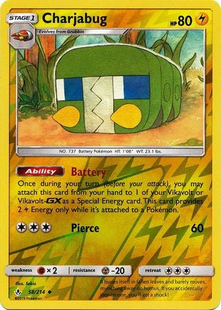 Charjabug - 58/214 - Sun & Moon: Unbroken Bonds Uncommon Reverse Holo
