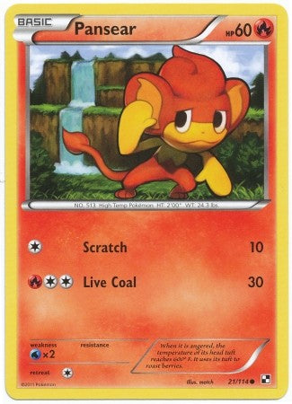 Pokemon Black & White Pansear 21/114 Common Card