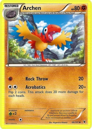 Pokemon Noble Victories Uncommon Card - Archen 66/101