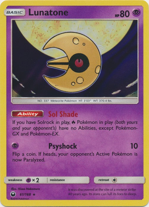 Lunatone 61/168 Holo Rare - Celestial Storm SM7 Pokemon Card