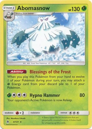 Abomasnow 4/131 Rare - Pokemon Sun & Moon Forbidden Light Card