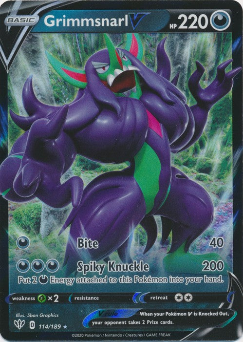 Grimmsnarl V - 114/189 Pokemon SWSH Darkness Ablaze Ultra Rare PokeOrder.com Grimmsnarl V - 114/189 Pokemon SWSH Darkness Ablaze Ultra Rare PokeOrder.com