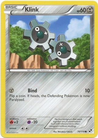 Pokemon Black & White Klink 74/114 Common Card