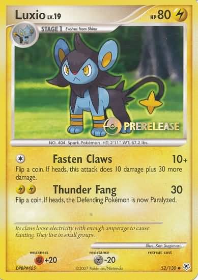 Pokemon Pre-Release Uncommon Promo Card - Luxio 52/130