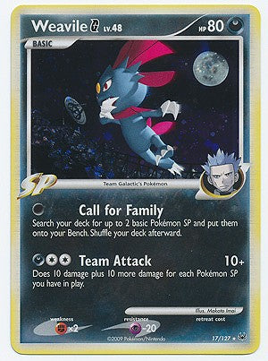 Pokemon Platinum Edition Holo Rare Card - Weavile G 17/127