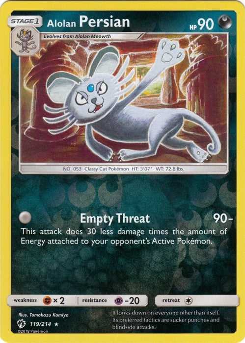 Alolan Persian - 119/214 (Reverse Foil) Pokemon » SM Lost Thunder Rare