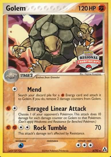 Pokemon Rare Single Card - Golem 6/92 Regional Championships
