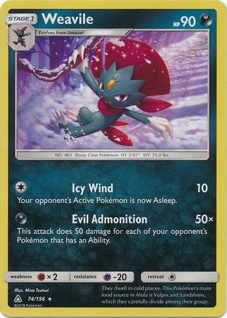 Weavile 74/156 Holo Rare - Pokemon Ultra Prism