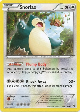 Snorlax 118/162 Uncommon - Pokemon XY Break Through Card