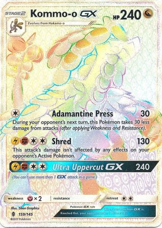Kommo-o GX 159/145 Hyper Rare - Pokemon Sun & Moon Guardians Rising Card