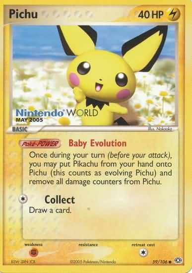 Pokemon Common Promo Card - Pichu 59/106 Nintendo WORLD May 2005