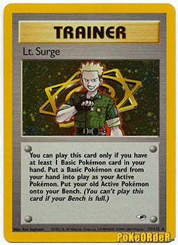 Pokemon Gym Heroes Holo Card - Lt. Surge 17/132