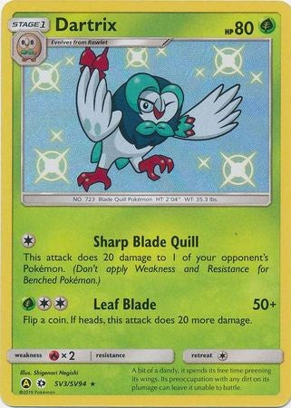 Dartrix - SV3/SV94 - Shiny Rare Sun & Moon: Hidden Fates Singles