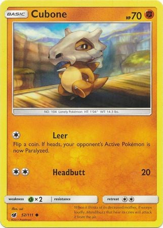 Pokemon Sun & Moon Crimson Invasion Common Cubone #52 Pokemon Sun & Moon Crimson Invasion Common Cubone #52